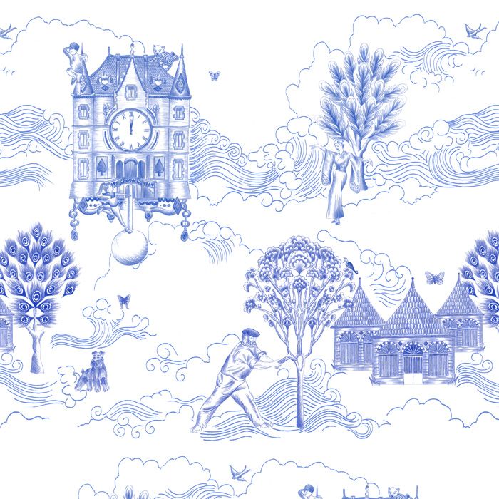 Toile du Chateau Bleu Fabric
