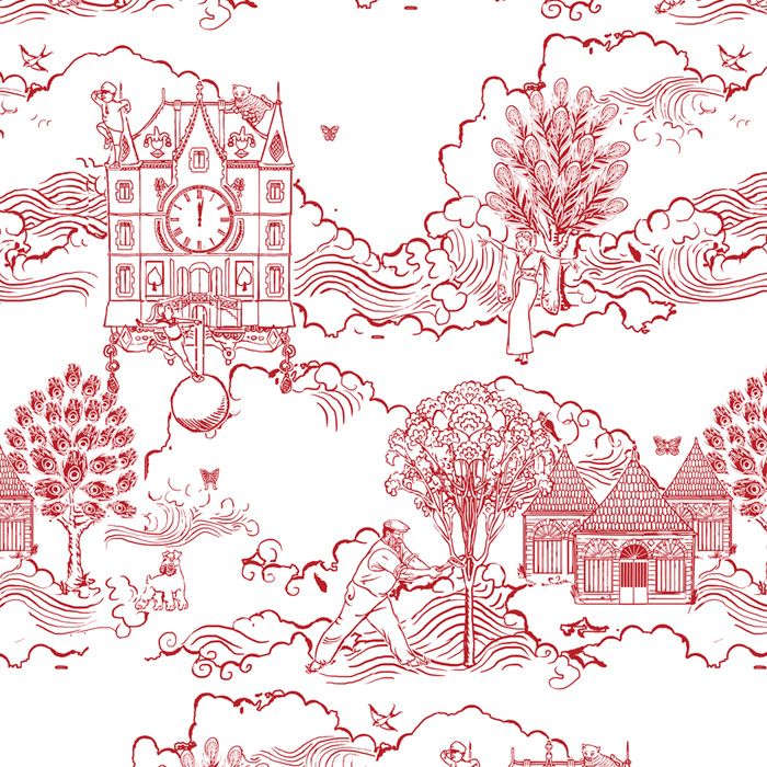Toile du Chateau Rouge Fabric